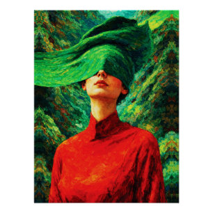 Póster Mulher Vendada em Fusão Vermelha da Natureza Impas