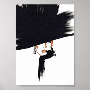 Poster Mulher Vestindo um grande chapéu negro, uma visã