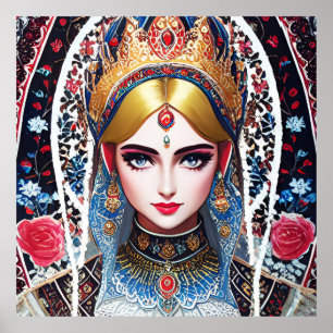 Poster Mulher Vestindo um Ornamentado Dourado Headdress