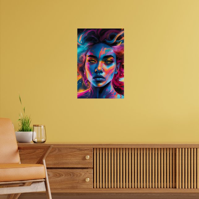 Poster Mulher Vibrante Face Psicodélica (Sala de Estar 2)