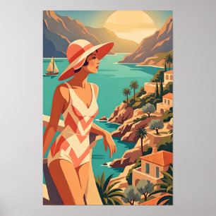 Poster Mulher Vintage com Vista para a Costa Espanhola