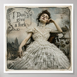 Poster Mulher Vintage em um Vestido de Garfos Citação Eng