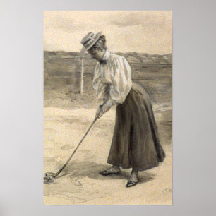 Poster Mulher Vintage Golf Fashion, 1890