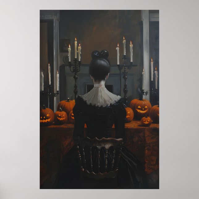 Poster Mulher Vitoriana Gótica com Jack-O'-Lanterns, Escu (Frente)