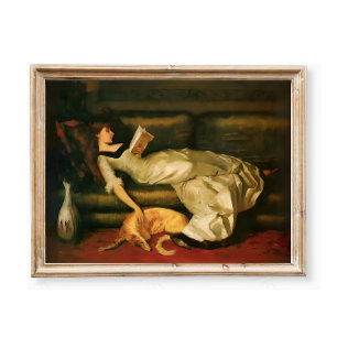 Poster Mulher Vitoriana Lendo Com Cachorro, Ossos Neutros