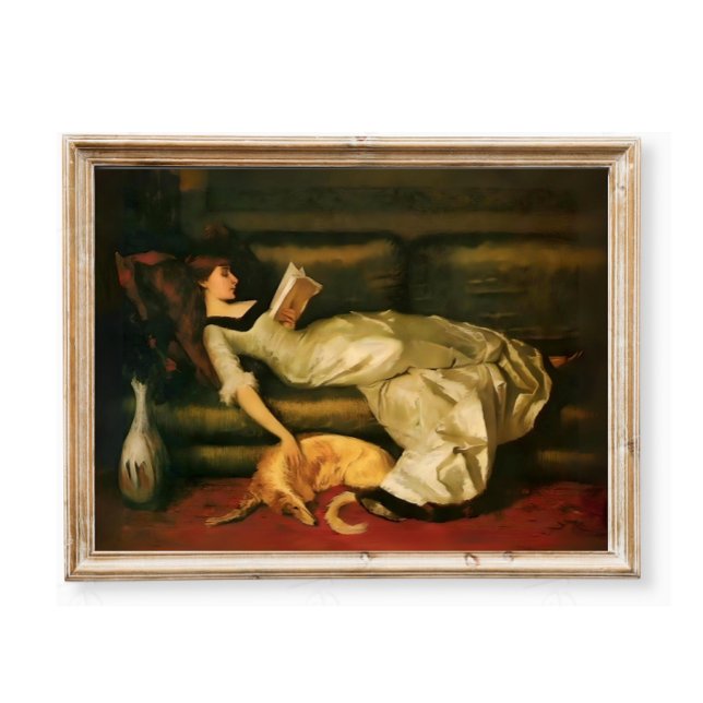 Poster Mulher Vitoriana Lendo Com Cachorro, Ossos Neutros (Criador carregado)
