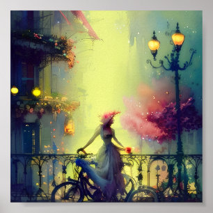 Poster Mulher vitoriosa da aquarela e bicicleta