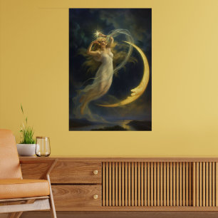 Poster Mulher Voando por uma Face de Lua Crescente