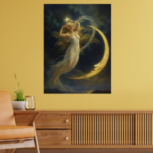 Poster Mulher Voando por uma Face de Lua Crescente