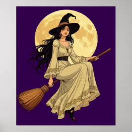 Poster Mulher Witchy, inspirada em Boho, Astride A Besom