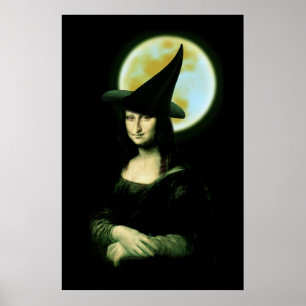 Poster Mulher Witchy Mona Lisa Halloween