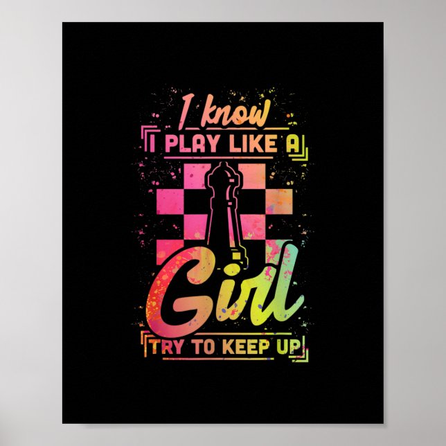 Poster Mulher Xadrez Equipe Rainha Chessfield Joga Como U (Frente)