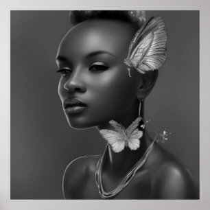 Poster Mulheres africanas preto e branco borboleta fantas