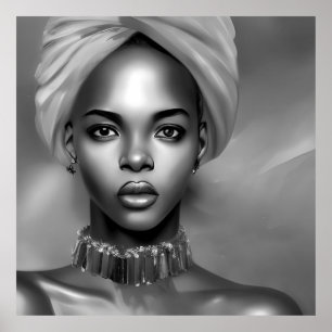 Poster Mulheres africanas preto e branco jóias monocromát