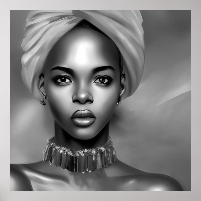 Poster Mulheres africanas preto e branco jóias monocromát (Frente)
