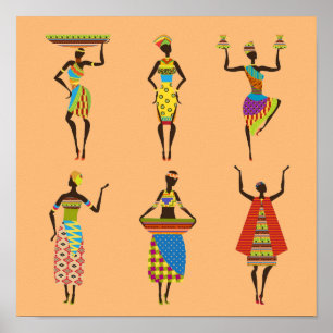 Póster Mulheres africanas tribais em tradicional colorido