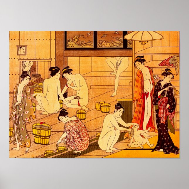 Poster Mulheres Bathing, Torii Kiyonaga Belas Artes Japon (Frente)