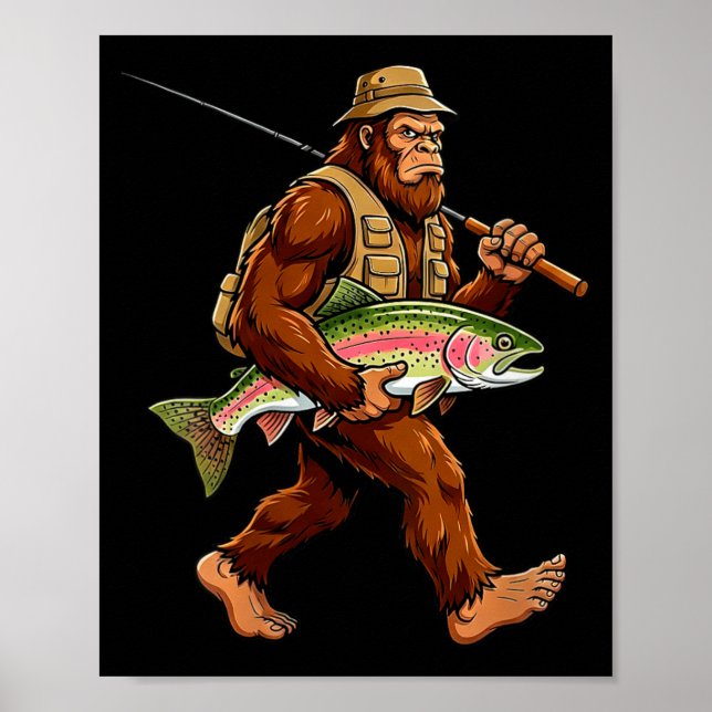 Poster Mulheres Bigfoot Sasquatch Truta Arco-íris Peixe (Frente)