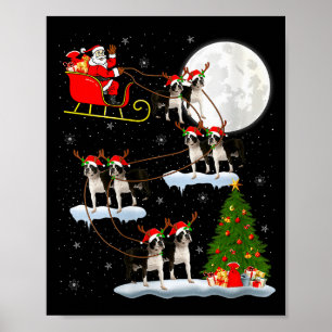 Poster Mulheres Boston Terrier Cachorro Papai Noel Trenó 