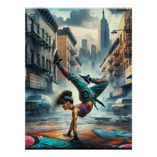 Póster Mulheres Breakdancer em ação silhueta Nova York