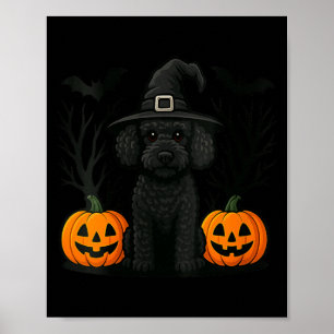 Poster Mulheres Bruxa Fofa Cachorro Poodle Preto Hallowee