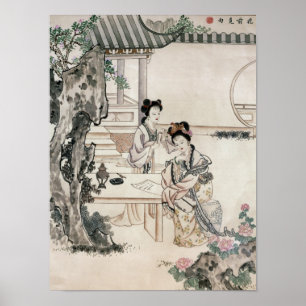Póster Mulheres chinesas em um jardim