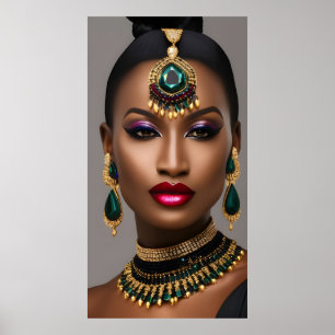 Poster Mulheres clássicas Fashion African gold emerald gr