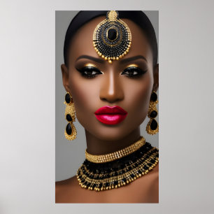Poster Mulheres clássicas Moda de ouro africano joias neg