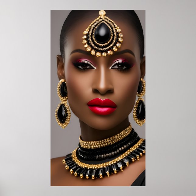 Poster Mulheres clássicas Moda Ouro africano Ouro negro j (Frente)
