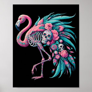 Poster Mulheres Crânio de Açúcar Flamingo Mexicano Dia De