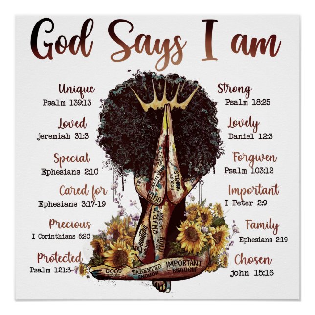 Póster Mulheres Cristãs Negras Deus Diz Eu SOU Melanina I (Frente)