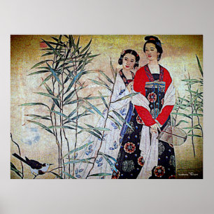 Poster Mulheres da arte chinesa do vintage da dinastia de