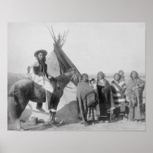 Poster Mulheres de Lakota com crianças e homem a cavalo