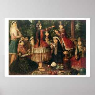 Póster Mulheres e Crianças num Jardim, século XIX (petról