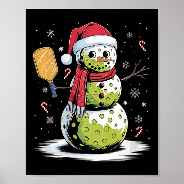 Poster Mulheres Engraçadas Pickleball Snowman Santa Hat X (Frente)