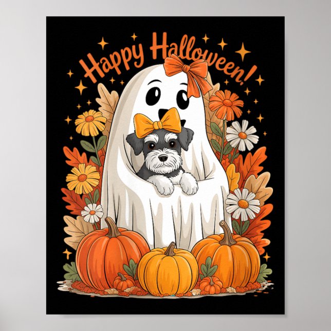 Poster Mulheres Fantasma Segurando Cachorro Schnauzer Min (Frente)