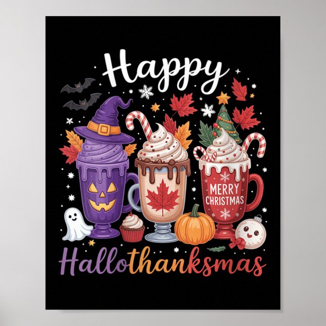 Poster Mulheres Felizes Hallothanksmas Café Lover Hallowe (Frente)