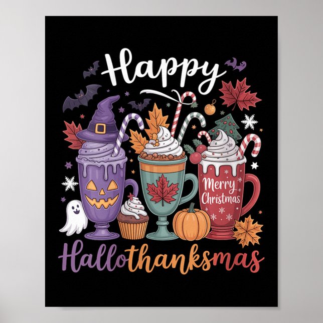 Poster Mulheres Felizes Hallothanksmas Café Lover Hallowe (Frente)