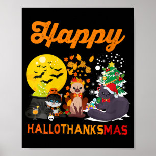 Poster Mulheres Felizes Hallothanksmas Cat Halloween Chri