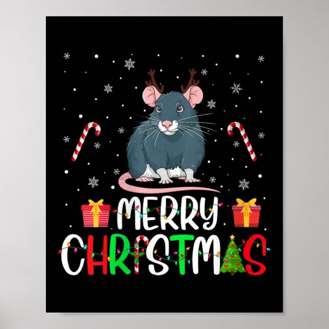 Poster Mulheres Felizes Luzes De Natal Rat Reindeer Hat X (Frente)