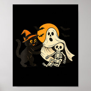 Poster Mulheres Halloween Vintage Gato Preto Revelador