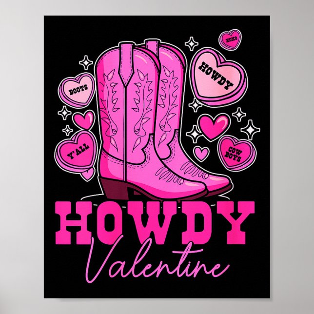 Poster Mulheres Howdy Valentine _ Botas de Cowboy Rosa Bo (Frente)