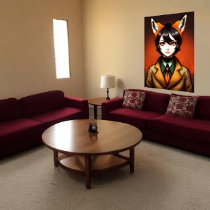 Poster Mulheres jovens zoomorficas Raposa negra Arte AI