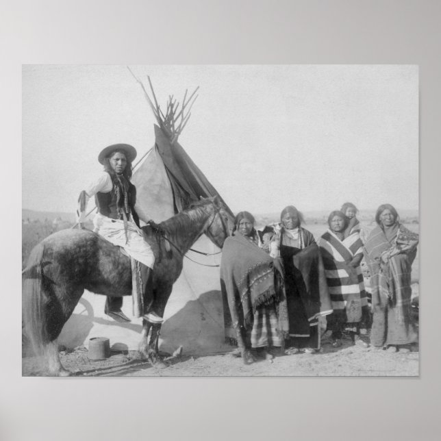 Poster Mulheres Lakota com Crianças e Homem em Horseback (Frente)
