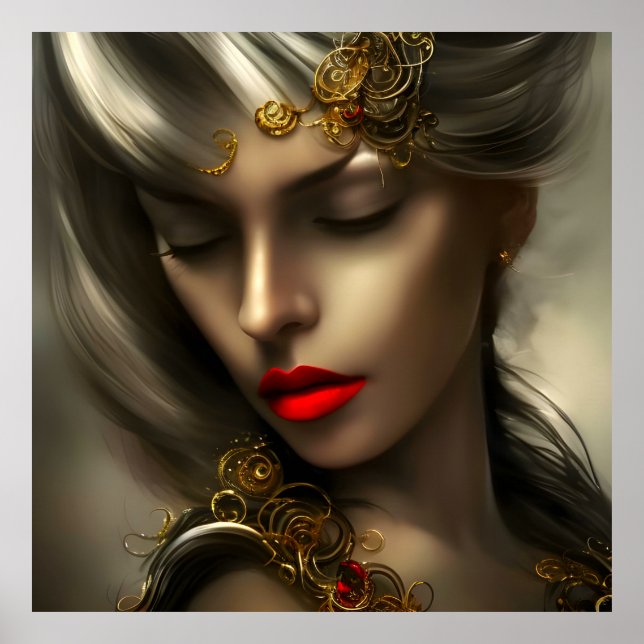 Poster Mulheres loiras de ouro lindas com jóias de lábios (Frente)