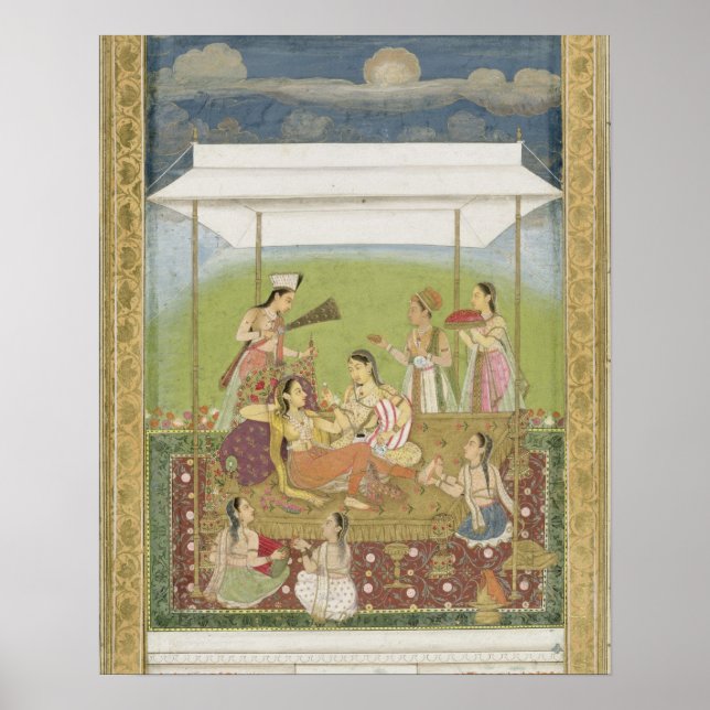 Póster Mulheres ouvindo música em um jardim, do Sm (Frente)