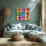 Poster Mulheres Pop de arte coloridas com óculos escuros<br><div class="desc">Esta vibrante impressão de pop de arte apresenta uma grelha de mulheres na moda que vestem óculos de sol e fones de ouvido, lembrando a moda retrô dos anos 80. As cores neonatais e o estilo dinâmico trazem energia a qualquer espaço, fazer-a como peça ideal de decoração de parede para...</div>