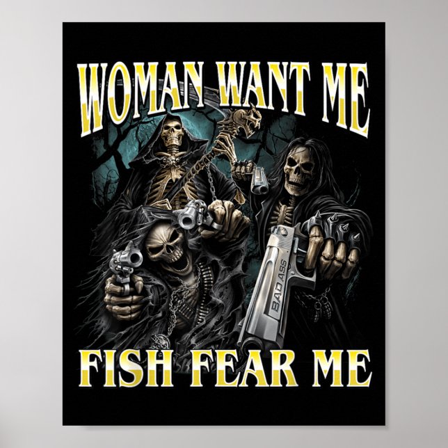 Poster Mulheres Querem Peixe Temem Piada Difícil Esquelet (Frente)