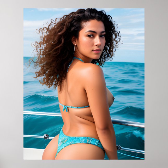 Poster Mulheres Sexy Blue Bikini Trabalho de arte AI Gera (Frente)