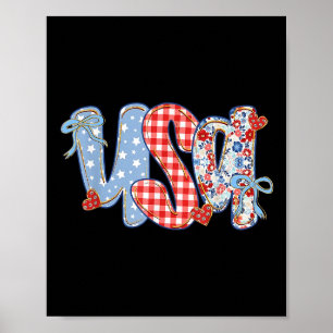 Poster Mulheres Usa Coquette Arco Patriótico Boho Floral